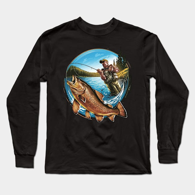 Cool Fishing For Men Women Fisherman Bass Trout Fish Hunting Long Sleeve T-Shirt by woormle